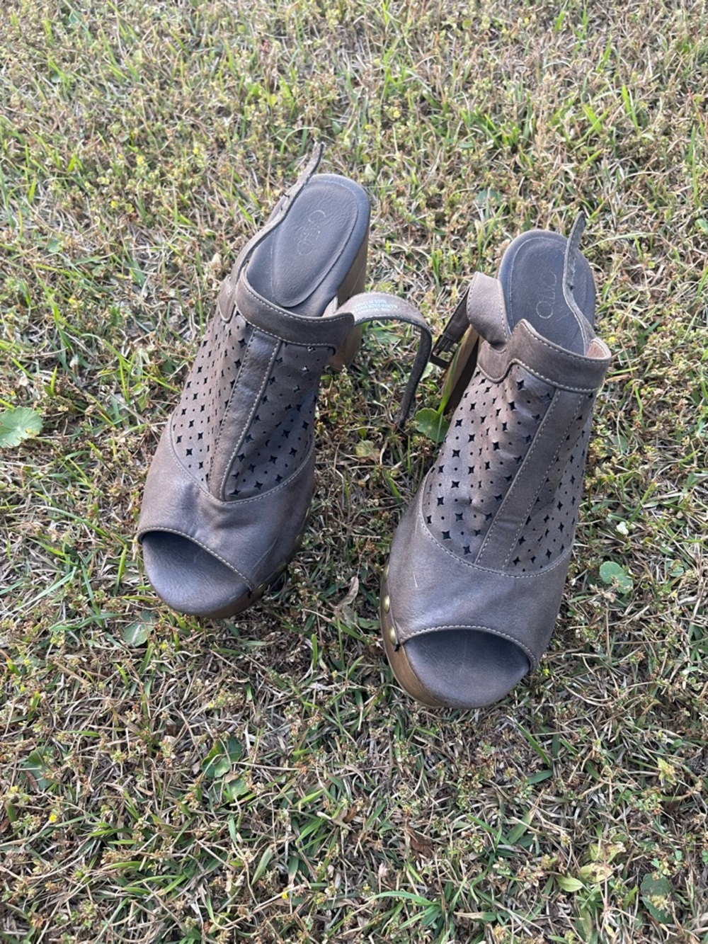 Cato Brown Perforated Open-Toe Mule Heels